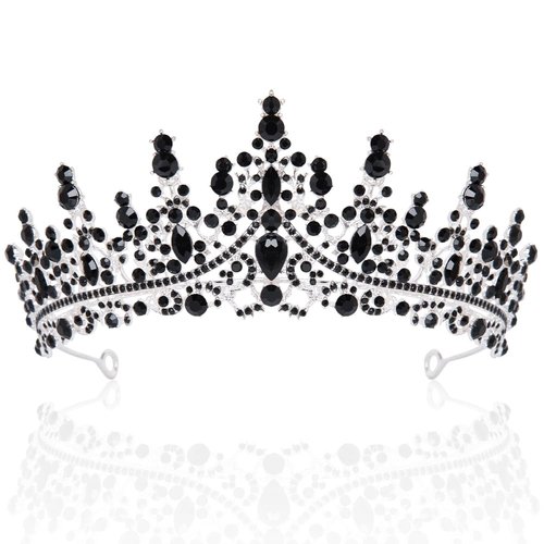 Trnerm Black Crown Halloween Crown for Women, Black Crystal Queen Princess Crown, Rhinestone Tiara for Women Black Wedding Tiara, Gothic Halloween Costumes for Women Gothic Crown for Prom Birthday