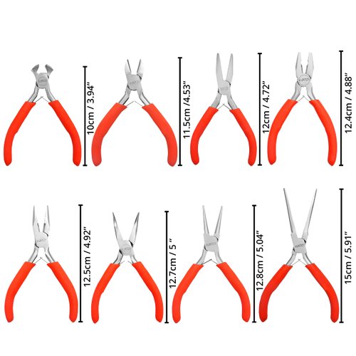 Kurtzy 8 Pack Mini Jewelry Plier Tool Kit Set with Soft Grip Handles - Precision Wire Cutters, Needle, Round & Bent Nose Pliers - Tools For Making Crafts, Beading, Electrical & Electronics