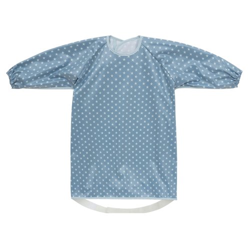 Little Dimsum Baby Toddler Weaning Bib Coverall, Attaches to High chair, Waterproof Long Sleeve Feeding Smock Apron, Easy to Clean for Eating 6-36 Months（Blue-star）