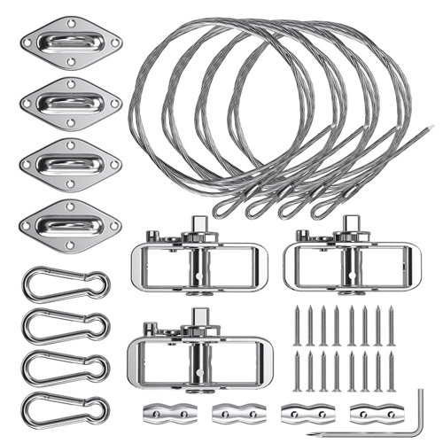 E&K Sun Shade Sail Hardware Kit with Tension Cable Winch Pad Eyes Hooks for Rectangle Sun Shade Sails Installation