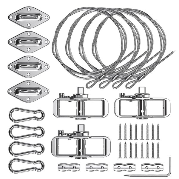 E&K Sun Shade Sail Hardware Kit with Tension Cable Winch Pad Eyes Hooks for Rectangle Sun Shade Sails Installation