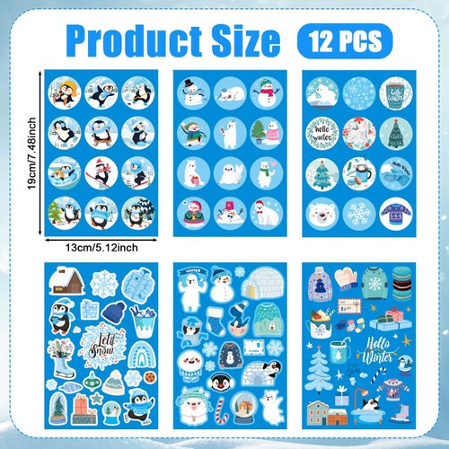 206pcs Winter Stickers, Winter Holiday Stickers with Snowman Christmas Tree Penguin Hello Winter Stickers for Kids Party Favors for Envelopes Cards Crafts Decoration