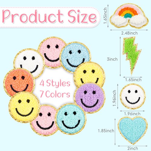 28 Pcs Iron On Patches Colorful Sew Iron on Patch Chenille Embroidered Patches Applique Patches for Clothing Fabric Jackets Jeans Repair Decor Craft(Cute Style)