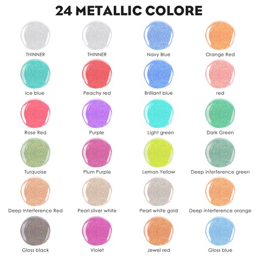 2024 New Metallic Acrylic Airbrush Paint - 22 Colors with 2 Thinner Airbrush Paint Set (0.67 oz), Water Based Acrylic Air Brush Paint for Metal, Plastic Models, Canvas, Wood (22 colors+2 thinner)