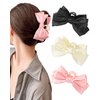 CHLINS 3 Count Bow Claw Clip - Bow Clips for Women in Satin, Nonslip Claw Clips for Thick Thin Hair, Hair Accessory in Black, White, Pink