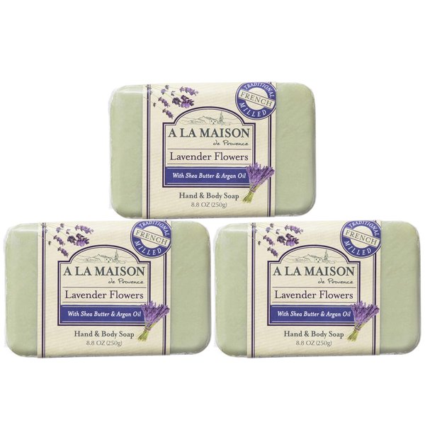 A LA MAISON Lavender Flower Bar Soap - Triple French Milled Natural Moisturizing Hand Soap Bar (3 Bars of Soap, 8.8 oz)