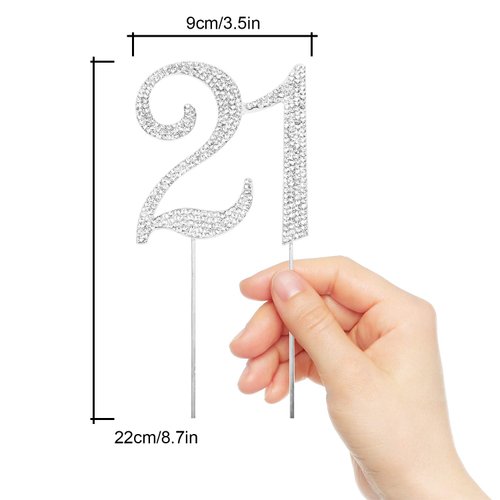 Hatcher lee Bling Crystal 21 Birthday Cake Topper - Best Keepsake | 21st Party Decorations Silver