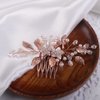 Denifery Flower Bride Wedding Hair Comb Leaf Bridal Hair Piece Pearl Crystal Headpiece for Women and Girls (Rose Gold)