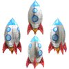 4D Big 28'' Selfstand Spacecraft Rocket Balloons Galaxy Themed Birthday Party Decor Kids Party Supplies, 4 Pack UFO Spaceman Astronaut Party Decorations Universe Planet Outer Space Mylar Foil Balloons