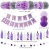 72Pcs Purple Birthday Party Decorations for Girls Women, Lavender Purple and Sliver Butterfly Party Decorations Supplies Balloons Happy Birthday Banner Circle Dots Paper Lanterns Pom Hanging Swirls