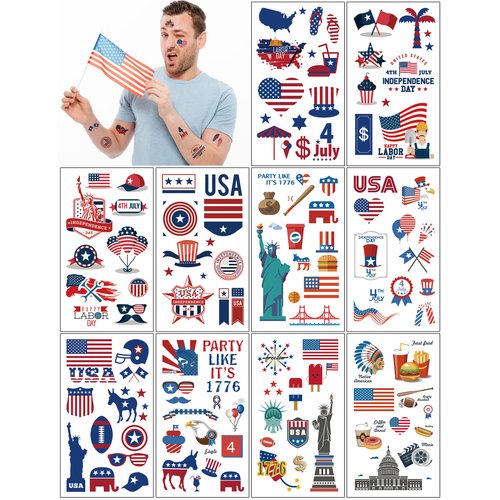 10 Sheets American flag Independence Day Temporary Tattoos For July 4th Parades And Celebrations,Easy to Use and Removal