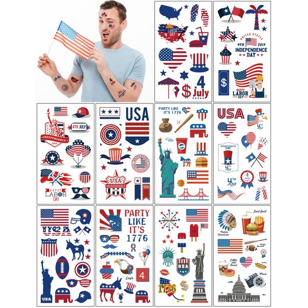 10 Sheets American flag Independence Day Temporary Tattoos For July 4th Parades And Celebrations,Easy to Use and Removal