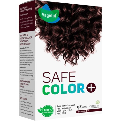 Vegetal Safe Hair Color -Burgundy 100gm - Certified Organic Chemical and Allergy Free Bio Natural Hair Color with No Ammonia Formula for Men and Women