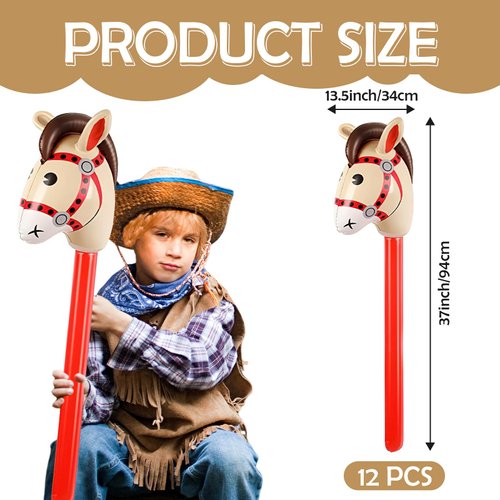 12 Pcs Inflatable Stick Horse, KUAOOAUK Inflatable Horsehead Stick Balloon, Cute 37 Inches Horse Stick for Kids Horse Birthday Decorations Christmas Cowgirl Cowboy Party Supplies
