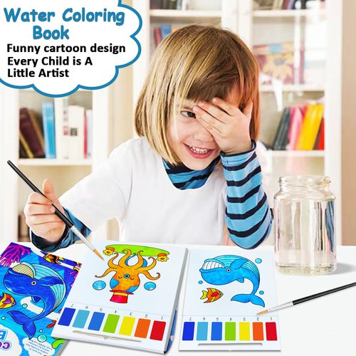 JZILU Watercolor Coloring Book for Kids, 24 Pages Paint with Water for Toddlers, Arts and Crafts for Kids Ages 4-8, Kids Travel Activities, Christmas Stocking Stuffers for Kids Toddler