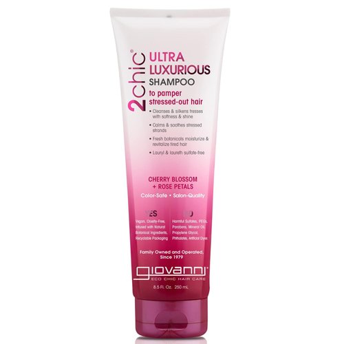 GIOVANNI 2chic Ultra-Luxurious Shampoo - Shampoo for Curly & Wavy Hair, Aloe Vera, Pro-Vitamin B5, Lauryl & Laureth Sulfate Free, No Parabens, Color Safe, Cherry Blossom & Rose Petal - 8.5 oz (1 Pack)