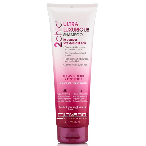 GIOVANNI 2chic Ultra-Luxurious Shampoo - Shampoo for Curly & Wavy Hair, Aloe Vera, Pro-Vitamin B5, Lauryl & Laureth Sulfate Free, No Parabens, Color Safe, Cherry Blossom & Rose Petal - 8.5 oz (1 Pack)