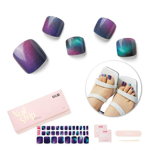 NAILOG Semi Cured Gel Nail Strips, Toe Nail Polish Strips with Glossy Gel Finishing | Buy 3 Get 1 UV Lamp| 32 Pieces Long Lasting Pedi Stickers | Pink