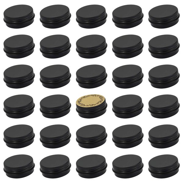 0.5 oz Screw Top Aluminum Tin Jar with Screw Lid and Blank Labels (Black - Pack of 32)