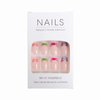MISUD Press on Nails Short Square Fake Nails Colorful French Tip Acrylic Nails Glossy Glue on Nails Summer Squoval Artificial Nails Rainbow Edge Stick on False Nails with Design 24 pcs