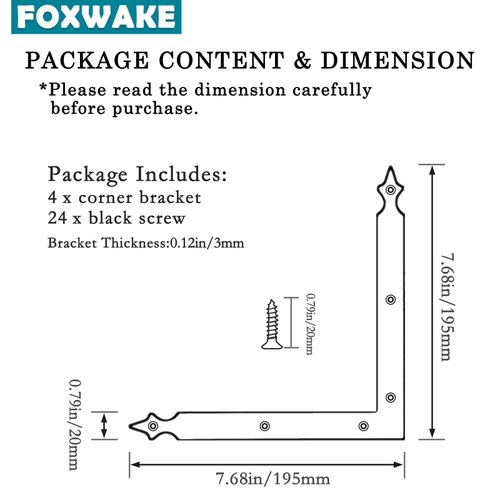Foxwake Barn Door Decorative Corner Bracket, 7.7 in Matte Black Rustic L Brackets Sliding Door Hardware Decorator for Garage Farmhouse Mirrors Frame Garden Gate(4 Pcs with Screw)