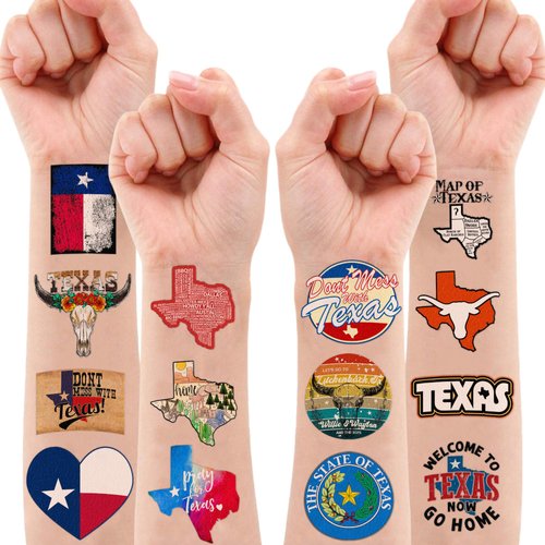 Texas State Map Flag Pride Stickers Temporary Tattoos Themed Birthday Party Decorations Favors Supplies Decor (80 PCS) Cute USA Houston Tattoo Sticker Gifts for Kids Boys Girls School Prizes Carnival