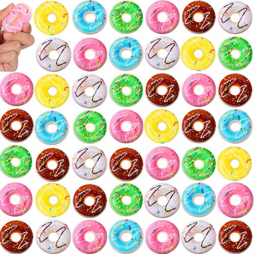 Macarrie 50 Pcs Donut Stress Balls Donut Party Favors Donut Squeeze Fake Donuts Slow Rising Donut Toys Stress Relief Donuts for Party Decoration Donut Theme Party Supplies, 6 Colors