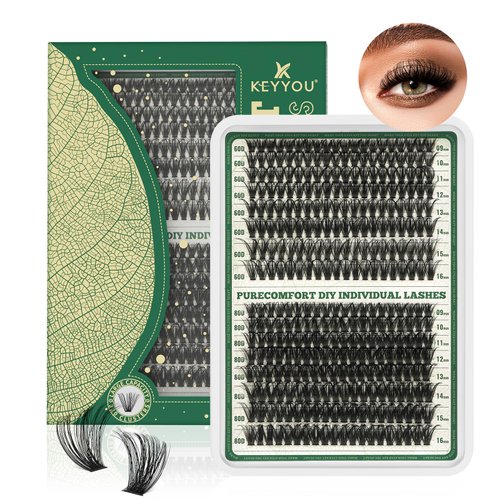KEYYOU Lash Clusters 320Pcs Eyelash Clusters 60D+80D C Curl 9-16MIX Clusters Lashes Thick Super Soft Wispy DIY Eyelash Extension at Home(60D+80D-C,9-16MIX)