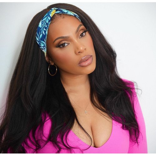 Kinky Straight Headband Wig Human Hair 12A Yaki Straight Wig None Lace Front Wigs for Black Women 180% Density Brazilian Virgin Human Hair Half Wig Headband Wig Machine Made Natural Color 14inch