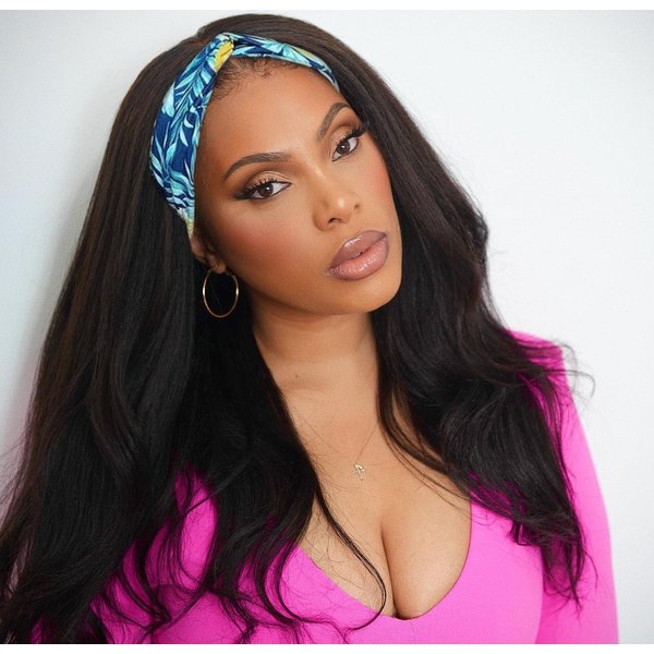 Kinky Straight Headband Wig Human Hair 12A Yaki Straight Wig None Lace Front Wigs for Black Women 180% Density Brazilian Virgin Human Hair Half Wig Headband Wig Machine Made Natural Color 14inch