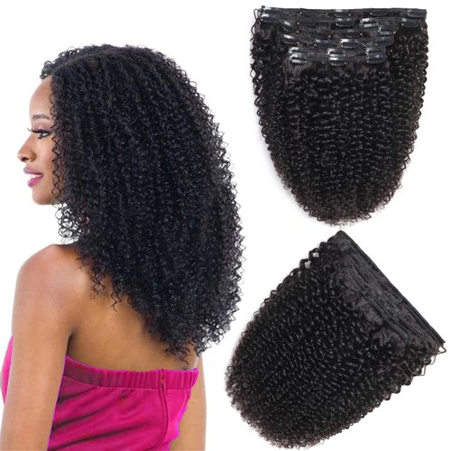 Jiarosi Kinky Curly Clip In Hair Extensions Real Human Hair for Black Women Curly Hair Clip Ins 16 Inch 3C 4A Afro with 24 Clips 8A Brazilian Remy Hair Lace Weft Soft Clip in Hair Extensions for Woman