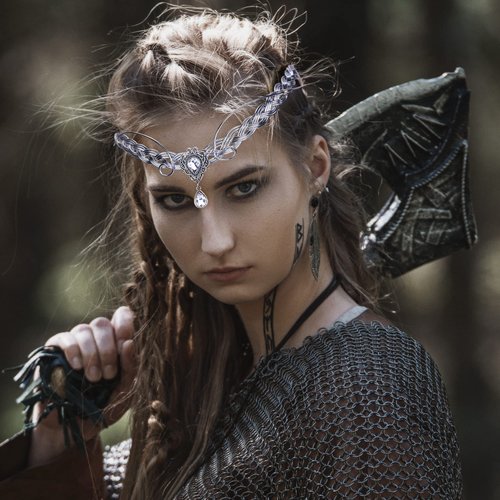 CoTeeZa Fairy Circlet Viking Crown - Handmade Braided Silver Medieval Headpiece Retro Celtic Headband Vintage Crystal Tiara Men Nordic Crown for Women Renaissance Costume Festival Cosplay Accessory