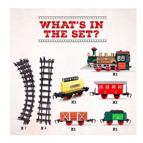 Kids Toy Train Holiday Giftset 16 PCS Rocky Mountain Train Set with Coal Cart, Tank Carriage - LED Light & Train Whistle Sound - 5 Train Cars 11 Rail Sections