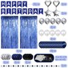 ZERODECO Birthday Party Decorations for Men, Black Navy Blue Silver Happy Birthday Banner Pompoms Balloon Arch Fringe Curtain Party Décor for Men Boys Women Girls Birthday Party Decorations Kit