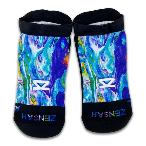 Zensah Limited Edition No-Show Running Socks - Anti-Blister Comfortable Moisture Wicking Sport Socks for Men and Women (Medium, Fluid Art)