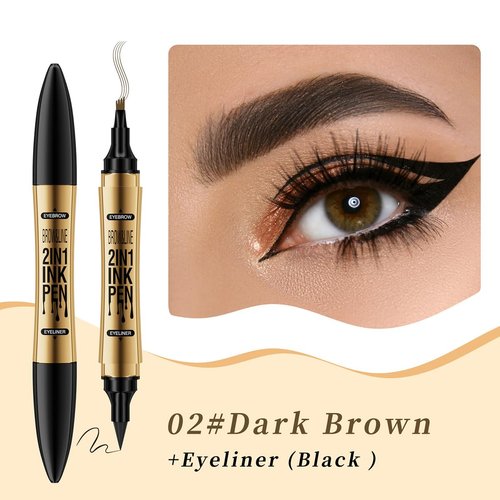 2 in 1 Eyebrow Microblading Pen, 2024 New 3D Microblading Eyebrow Pen Tattoo Pencil 4 Fork Tip, Waterproof Magic Microblading Eyebrow Pencil for Natural Makeup Last All Day - 9703#Dark brown
