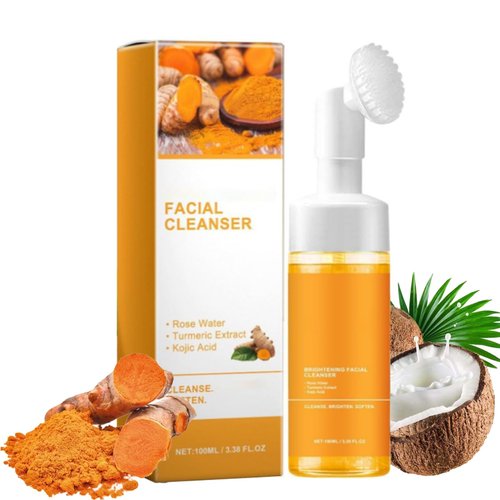 MrCuvaryas Turmeric Face Wash With Brush, Turmeric Face Wash For Cleansing, Tumeric Face Wash, Turmeric Foaming Cleanser, Turmeric Facial Cleanser, All Skin Types 3.38 Fl Oz