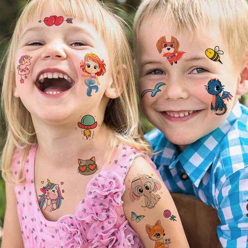 FANRUI 60 Sheets 500+ Patterns Cartoon Temporary Tattoos For Kids Girls, Groovy Cute Mermaid Unicorn Dinosaur Butterfly Temp Fake Tattoo Stickers, Small Animals Summer Tatoos Tatuajes Temporales Child