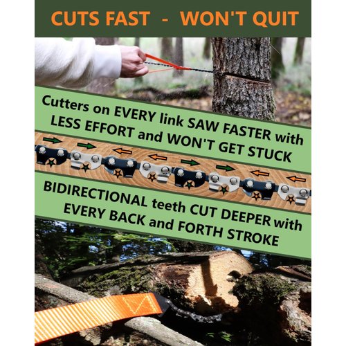 Roadfare Pocket Chainsaw - 36 Inch Hand Saw With 48 Bidirectional Teeth - Camping and Survival Chain Saw For Fast Easy Cutting - Backpacking Gear Camp Saw