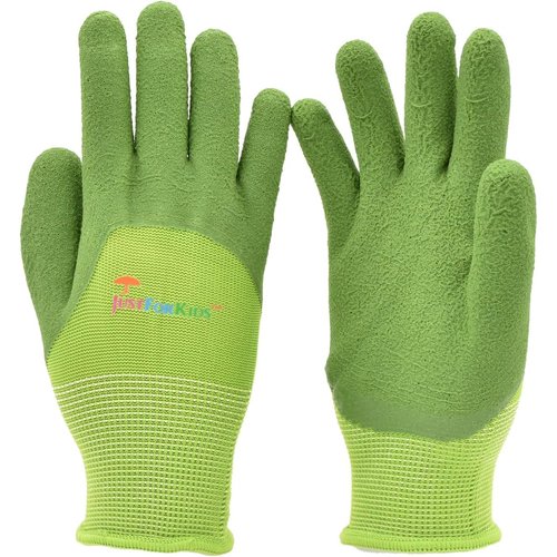 G & F Products 2040-2G JustForKids Premium MicroFoam Texture Coated Kids Garden Gloves, Kids Work Gloves, Yellow/Green, 1 Pair