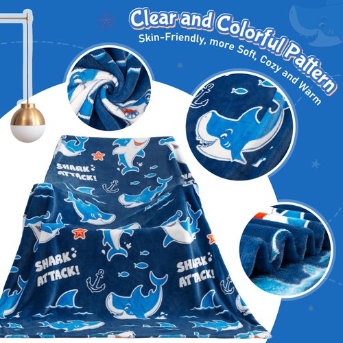 Shark Toys Blankets Glow in The Dark Gifts for Boys Girls, Nautical Anchor Blanket Starfish Ocean Decor for Adult Kids, Birthday Christmas Day Hammerhead Shark Gift for Age 3 4 5 6 7 8 9 10 Year Old