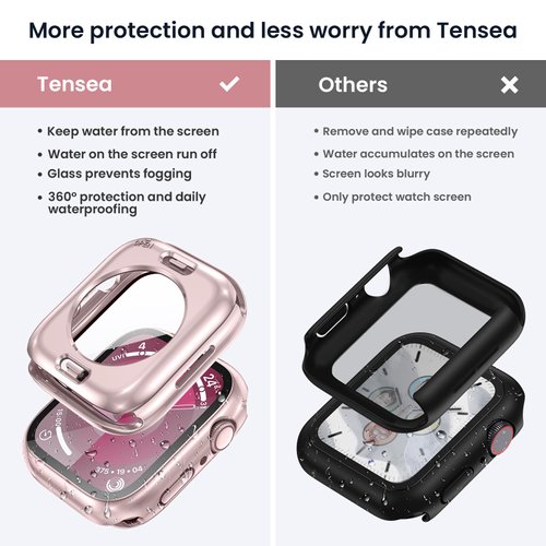 Tensea (2 in 1) for Waterproof Apple Watch Screen Protector Case Series 9 8 7 41mm Accessories, iWatch Protective PC Face Cover Built-in Tempered Glass Film, Front & Back Bumper for Women Men, 41 mm
