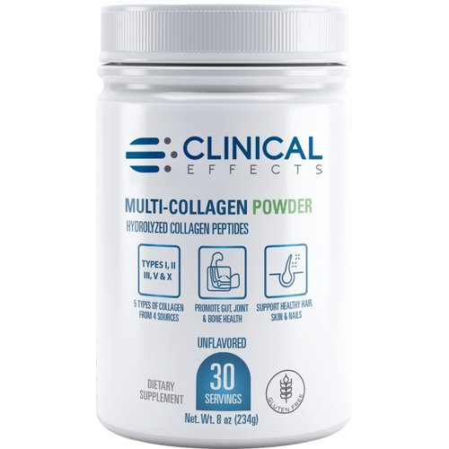 Clinical Effects Multi-Collagen Powder - Collagen Dietary Supplement - 8oz - 30 Servings - 5 Types of Quality-Sourced Multi-Collagen to Support Joint, Bone, Skin and Nail Health - Fast Absorption
