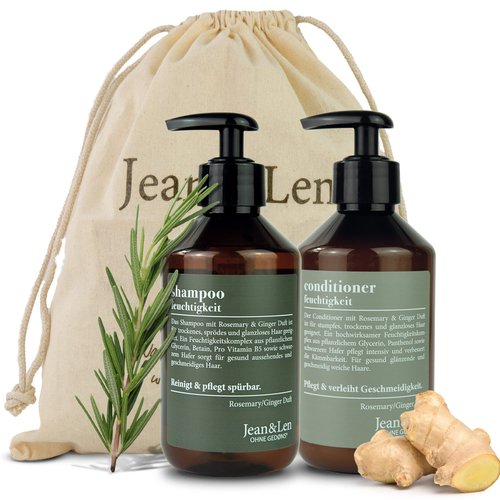 Jean & Len Rosemary & Ginger Moisturizing Hair Care Set - Shampoo and Conditioner for Dry, Dull Hair, Spicy-Fresh Fragrance, Paraben & Silicone-Free, 2x 10.14 Fl. Oz.