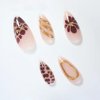 MERVF Almond Press on Nails Medium Fake Nails Brown French Tip Glue on Nails Press ons Flower Acrylic Nails Gold Stiletto Fall False Nails with 3D Design Glossy 24pcs