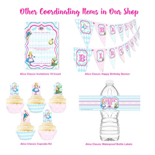 POP parties Alice in Wonderland Bottle Wraps - 20 Alice Water Bottle Labels - Made in The USA