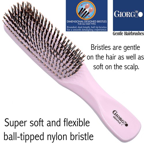 Giorgio GIO1- Pink Gentle Touch Detangler Hair Brush for Men Women and Kids. Soft Bristles for Sensitive Scalp. Wet and Dry for all Hair Types. Scalp Massager Brush Stimulate Hair Growth - 2 Pack