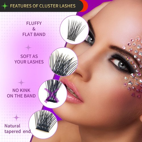 LEESKELASH Natural Look False Eyelashes Extensions Premium Fake Eyelash Clusters For a Fluffy Full Volume Effect Easy Application (L01,8-16MIX,72Pcs)