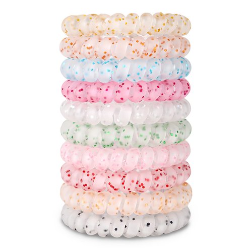 10 Piece Spiral Hair Ties For Thick Hair, Coil Elastics Hair Ties, Multicolor Medium Spiral Hair Ties, No Crease Hair Coils, Telephone Cord Plastic Hair Ties For Women And Girls (Wave Point Matte)