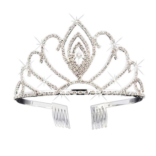 HIPIHOM Rhinestone Crystal Tiara Wedding Bridal Princess Tiara Crown Headband Birthday Halloween Party Supplies, Silver